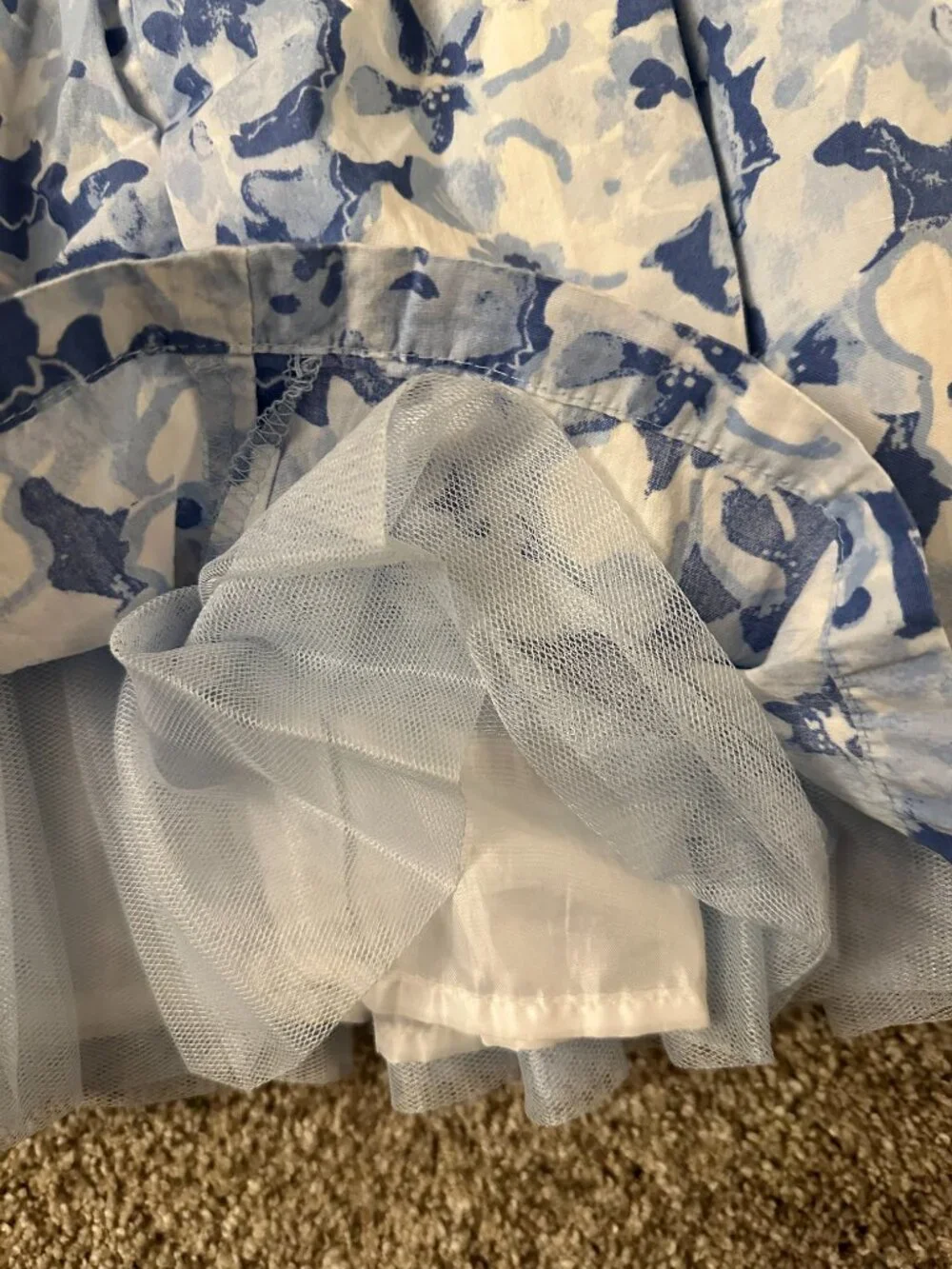 Gymboree Blue White Floral summer dress Girls 5 EUC satin bow layered skirt